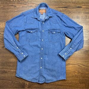 Forge Work Wear Shirt Mens Medium Blue Denim Western Snap Button Pockets